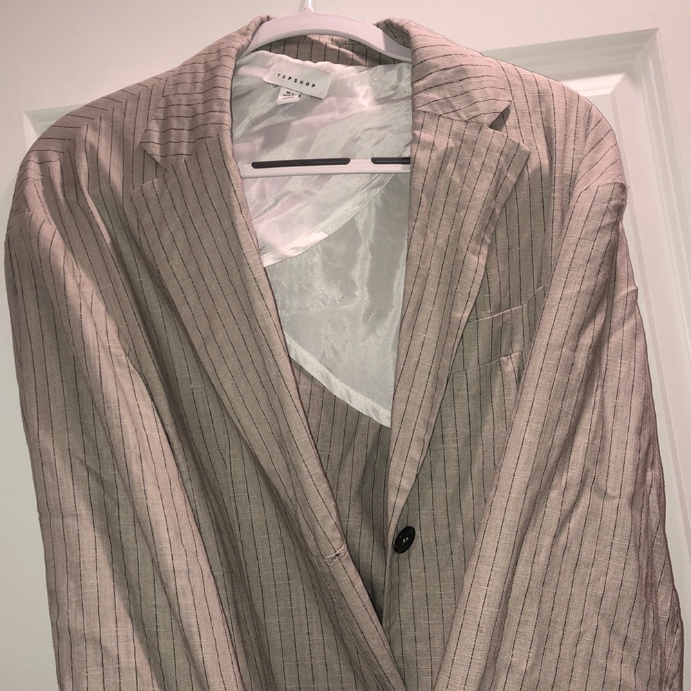 LAST CHANCE Topshop Oversized Longline Blazer in Linen Blend